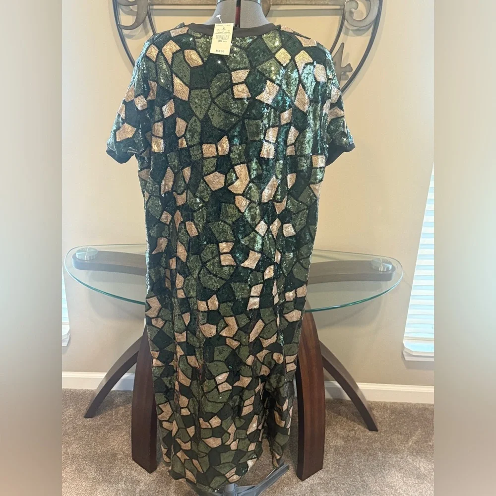 Ashley Sturat Elegant Green and Gold Sequence Dress Size‎ 30 NWT